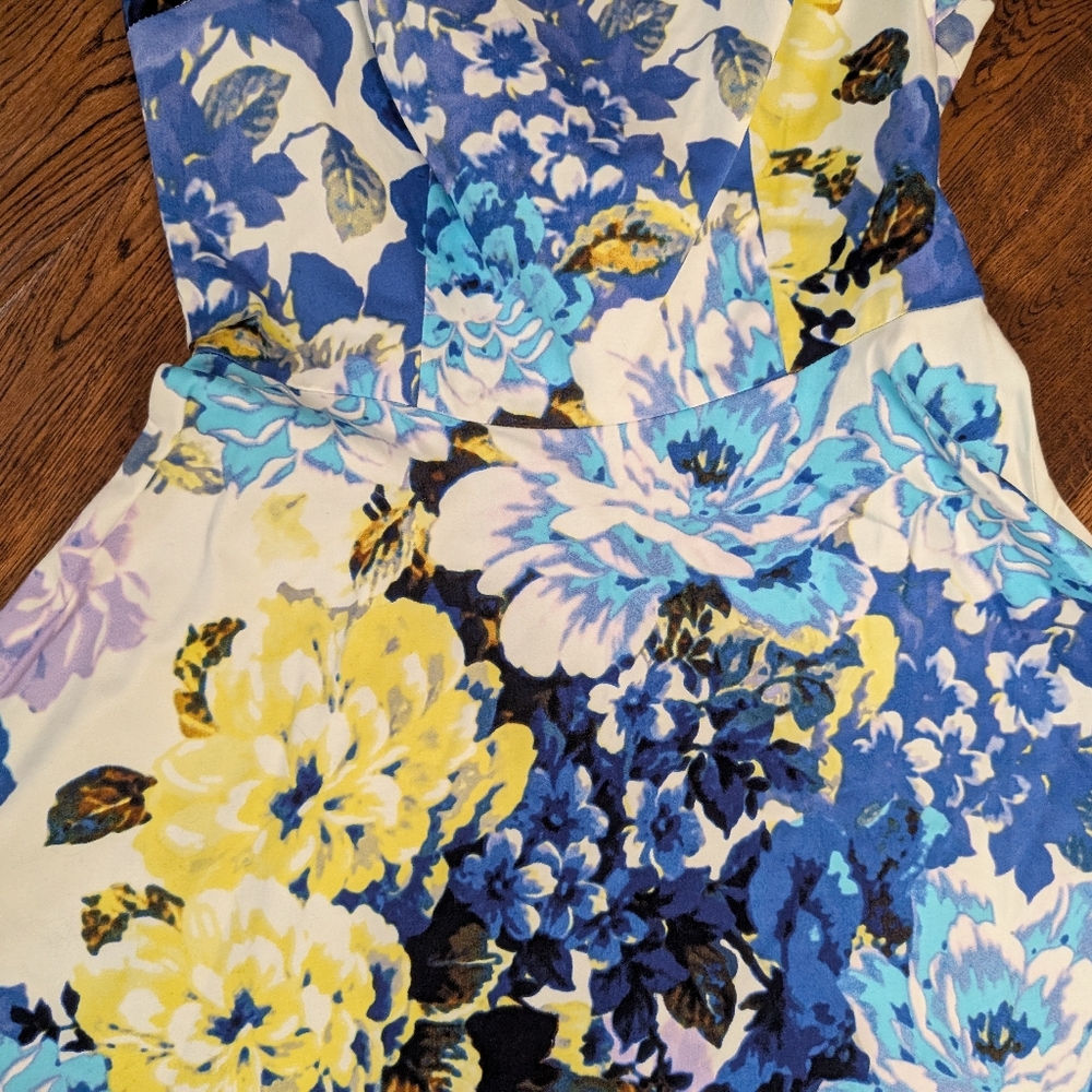 EUC New York & Company Sleeveless Bold Floral Flare Dress Cutout Back Zip Sz 2 - Picture 11 of 12
